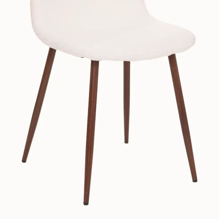 Chaise "Roka" - bouclette - pieds imitation noyer - blanc