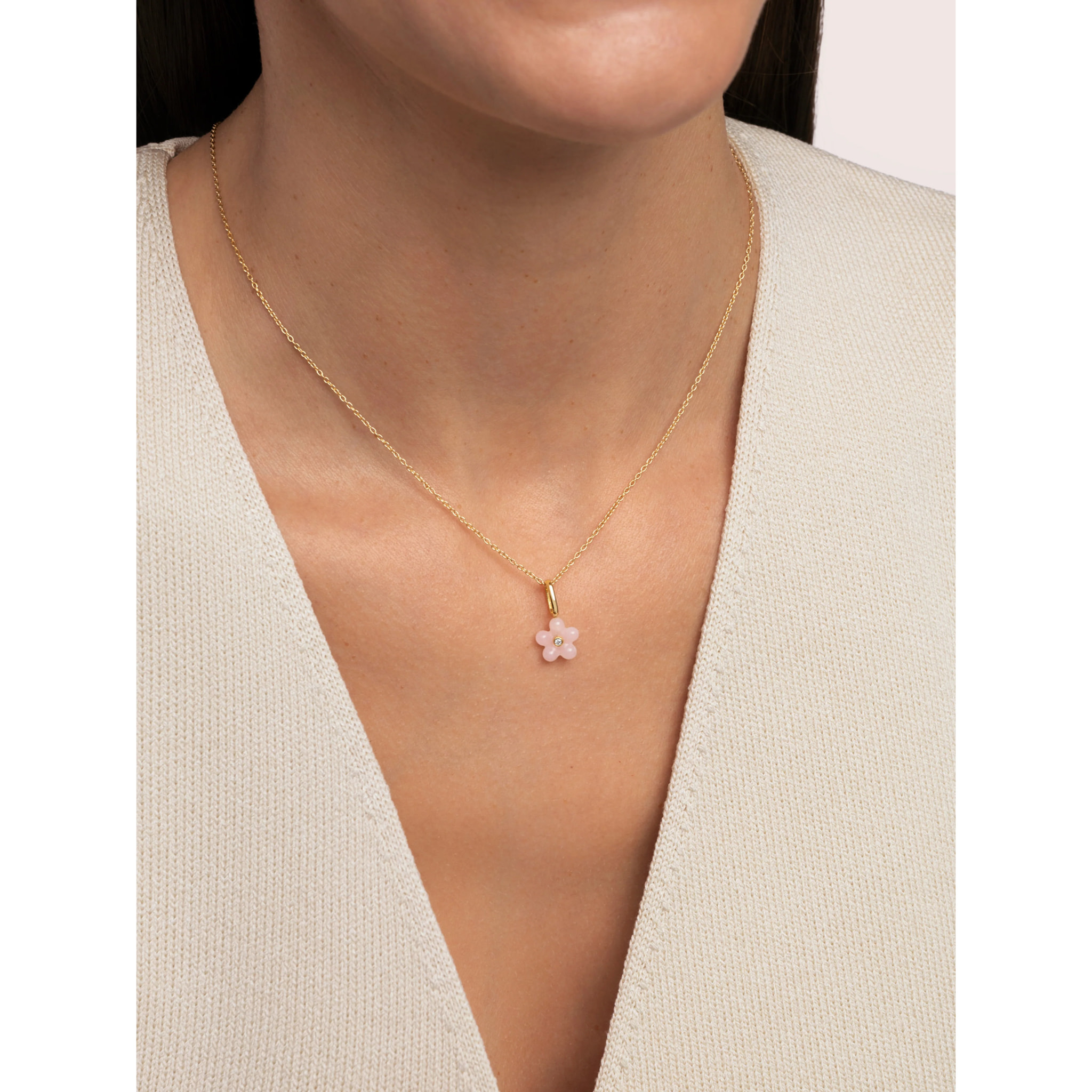 Charm Flower Pink Plata Baño Oro