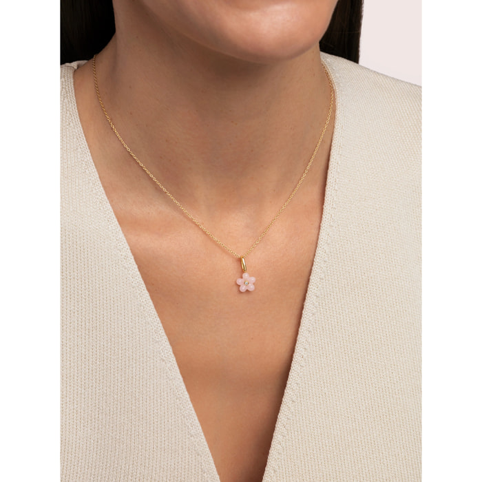 Charm Flower Pink Plata Baño Oro