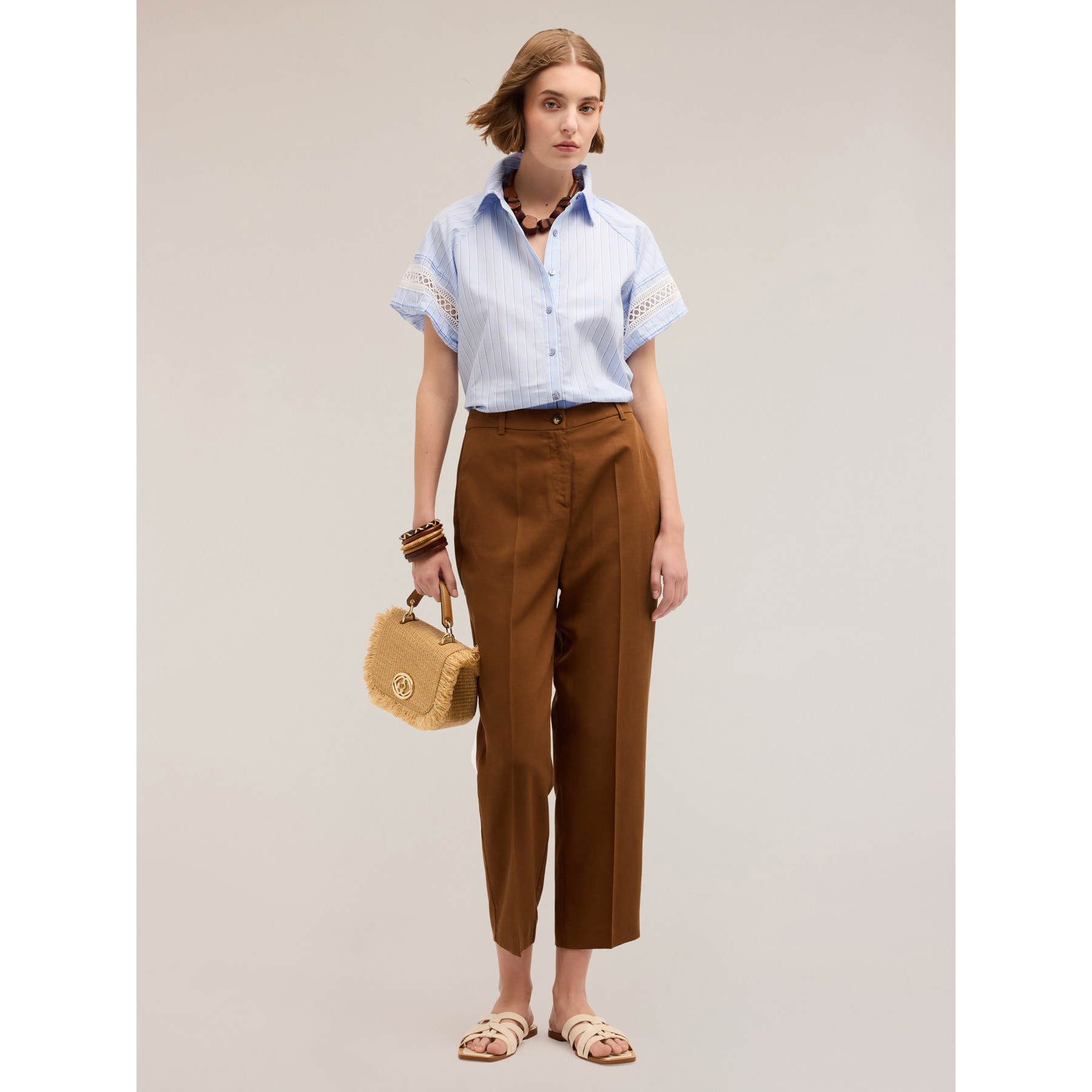 Motivi - Camisa a rayas con mangas bordadas - Light - blue