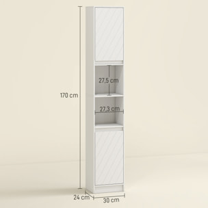 Armario de Baño Alto, Columna de Baño Estrecha con 2 Puertas y 2 Estantes Abiertos, para Espacios Pequeños, 30x24x170 cm, Blanco