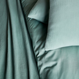 Parure de lit gaze de coton vert amande ALIX
