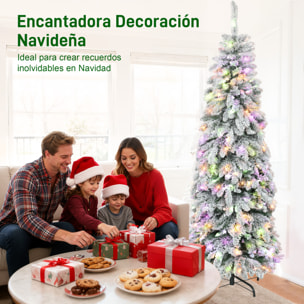 Árbol de Navidad Estrecho 180 cm, Árbol de Navidad Nevado con Luces LED Bicolores, Temporizador, 11 Modos de Iluminación, 540 Ramas, Soporte de Acero, Fácil de Montar, Verde