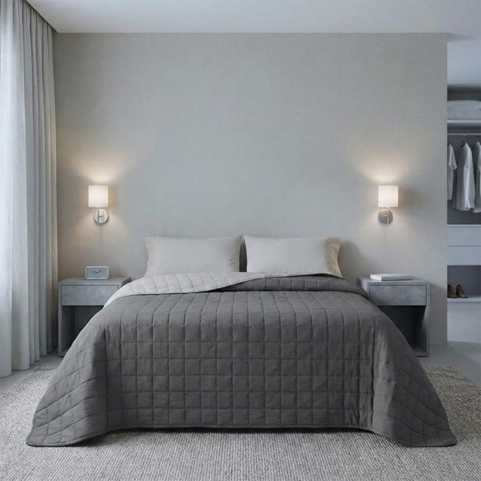 Copriletto matrimoniale estivo leggero double face 260x260 cm, trapunta estiva traspirante e morbida, coperta primaverile elegante e moderna, design reversibile per doppio stile, ideale per stagione calda, resistente e facile da lavare