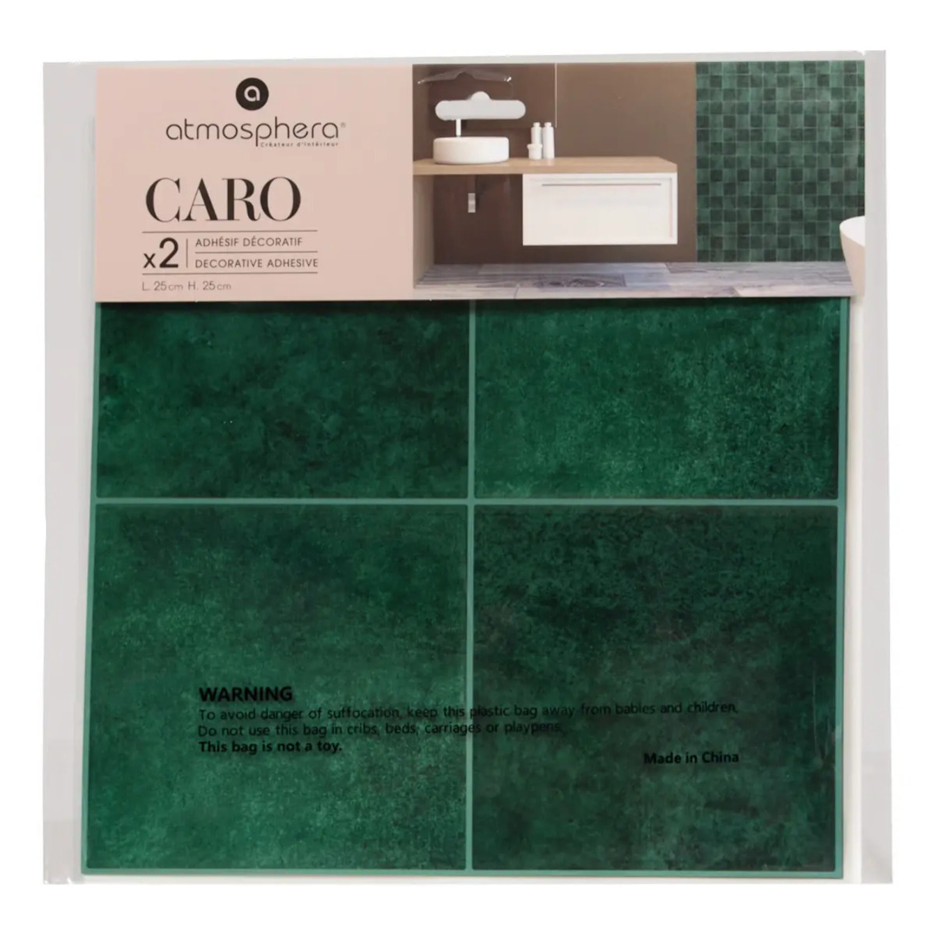 2 stickers muraux Caro carré 25x25cm vert