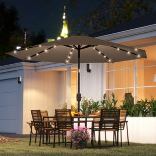 Sombrilla Terraza Exterior, Ø265 cm, Sombrilla de Jardín con 32 Luces LED Solares, Poste de Acero y Manivela de Parasol Inclinable, para Patio, Terraza, Caqui