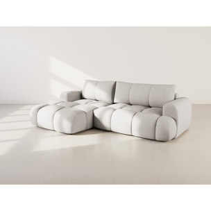 Yulin - Canapé d'angle gauche 4 places convertible avec coffre en tissu bouclette - Gris clair