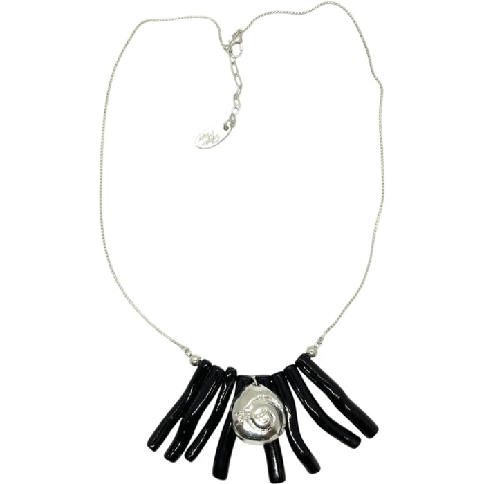 Gargantilla coral negro y caracola plata 10µ
