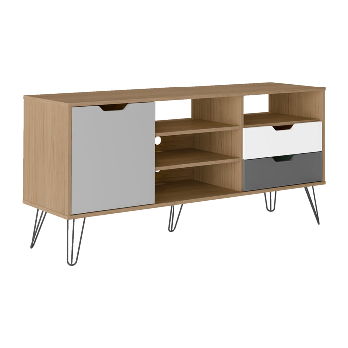 Mueble de TV – Roble, blanco, gris claro y gris oscuro