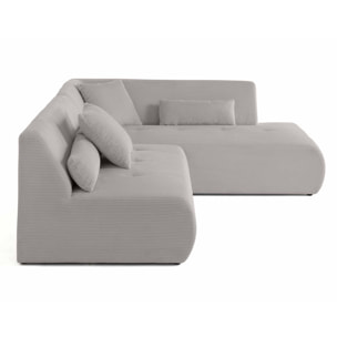 Onyx - canapé modulable d'angle droit - 5 places - en velours côtelé - Gris clair