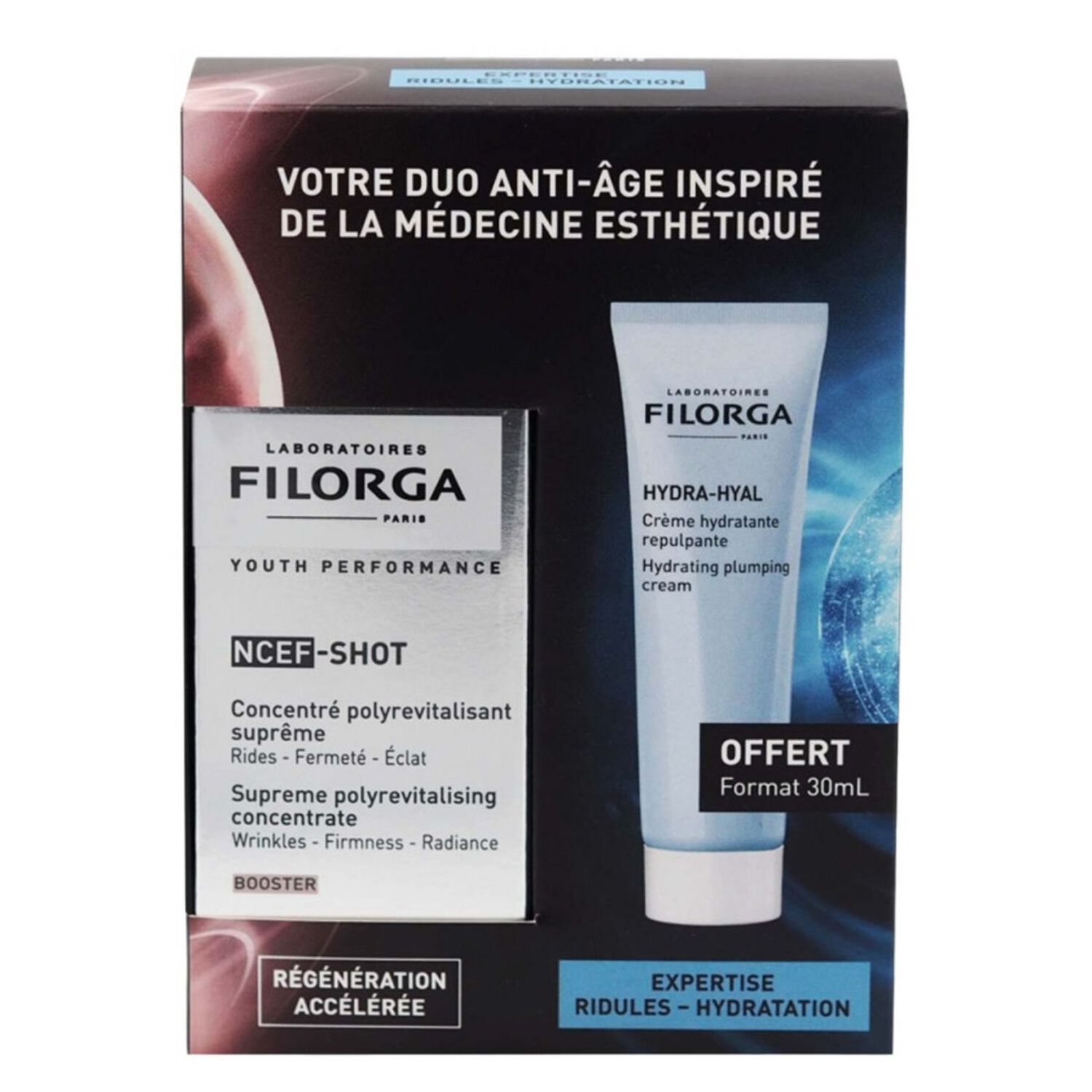 Rituel Hydratation - Coffret NCEF SHOT Concentré Suprême 15 ml + HYDRA-HYAL Crème Hydratante Repulpante 30 ml