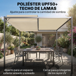 Pérgola de Jardín 3x4 m, Cenador de Jardín con Techo de Lamas Orientables, Estructura de Metal, Protección UPF50+, Pabellón para Exterior, Patio, Terraza, Blanco Crema