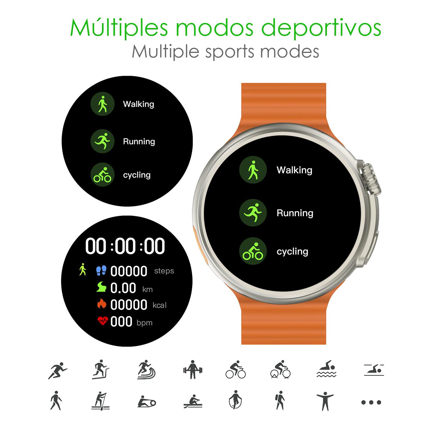 Smartwatch Z78 Ultra con corona multifunzione intelligente, widget personalizzabili, accesso diretto a Siri. Termometro, O2 e tensione.