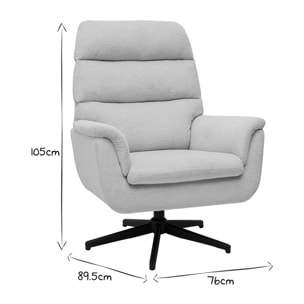 Fauteuil pivotant en tissu chenille beige et métal noir JONAH