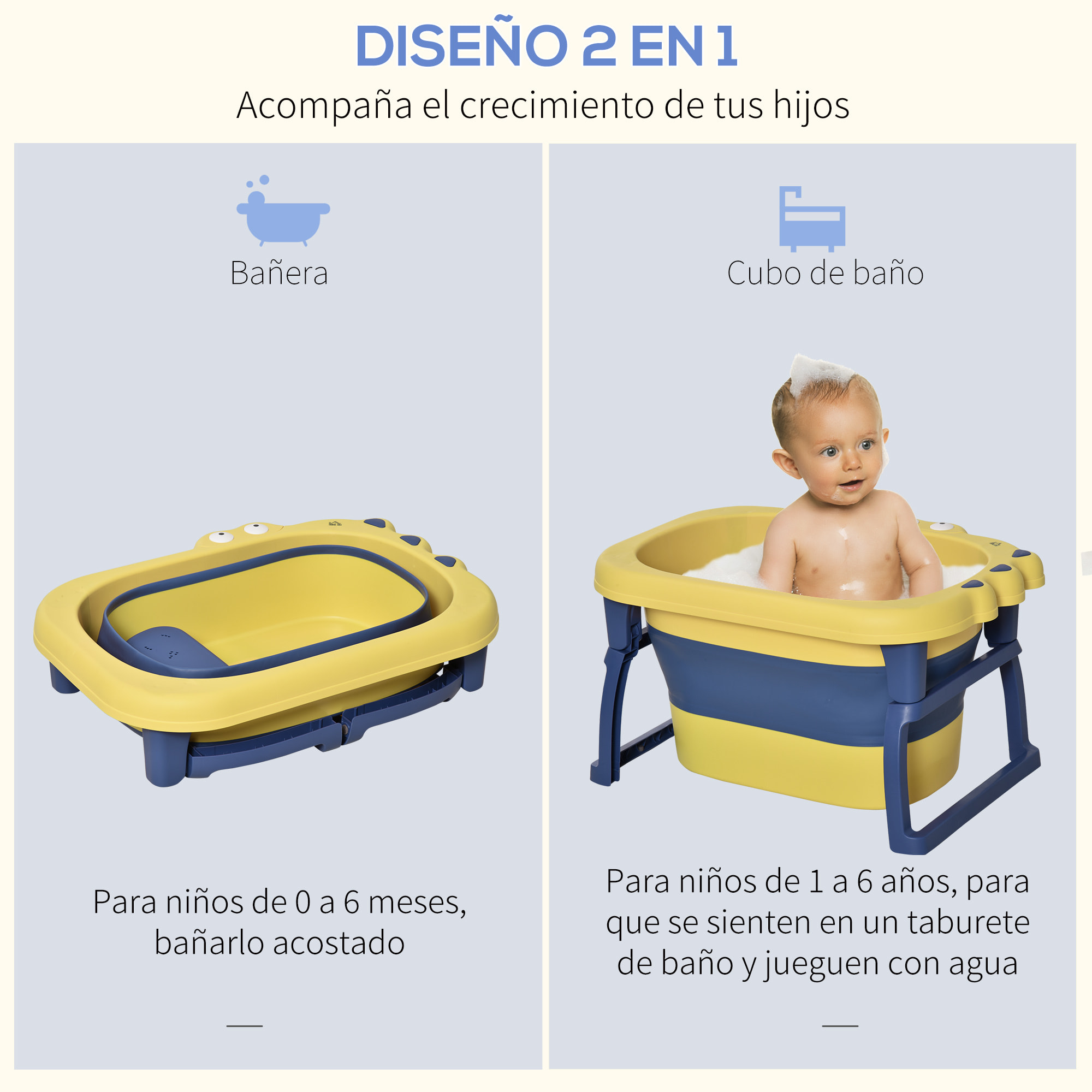 Bañera Plegable para Bebé 0-6 Años 105L con Patas Antideslizantes 75,3x55,4x43cm