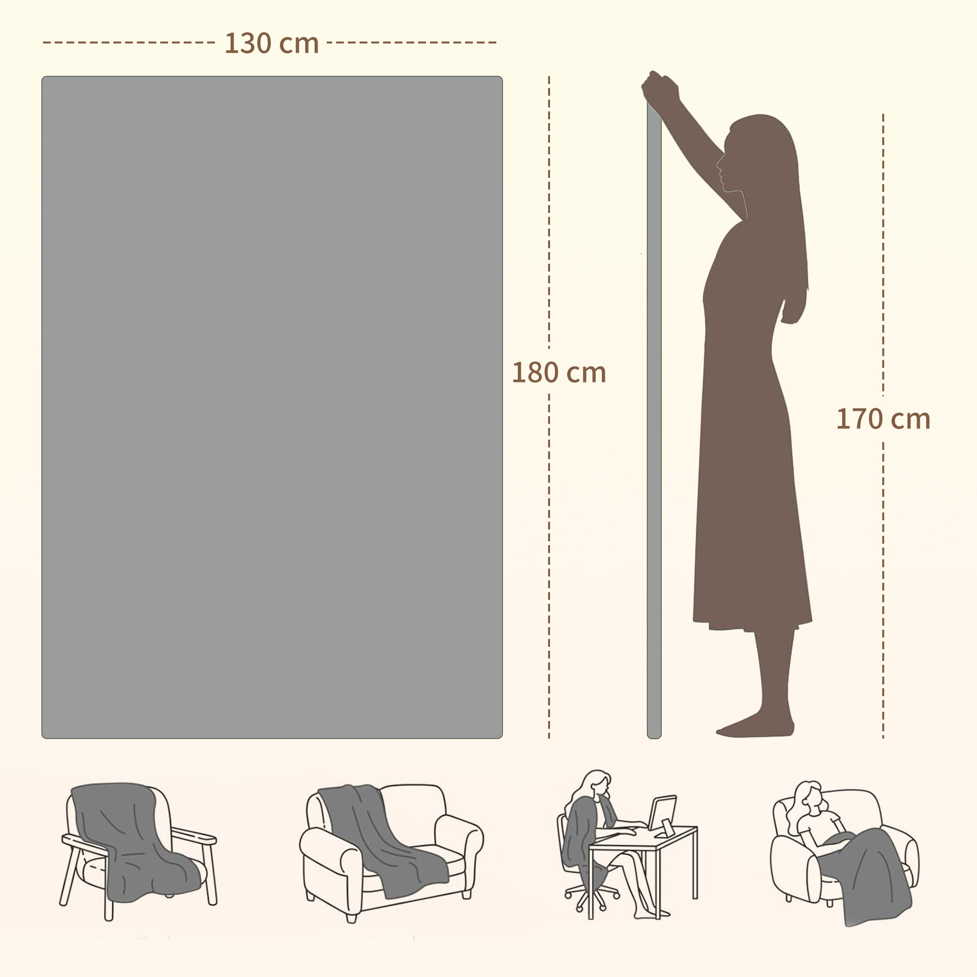 Manta Eléctrica Grande, Manta Térmica Sofá, 180x130 cm, Tejido Suave, 10 Niveles de Temperatura, Temporizador, Lavable en Lavadora, Protección contra Sobrecalentamiento, Pantalla LED, Gris