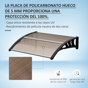 Tejadillo de Protección 75x100 cm Marquesina Exterior para Puertas y Ventanas contra Sol y Lluvia con Soporte de Aleación de Aluminio Marrón Translúcido