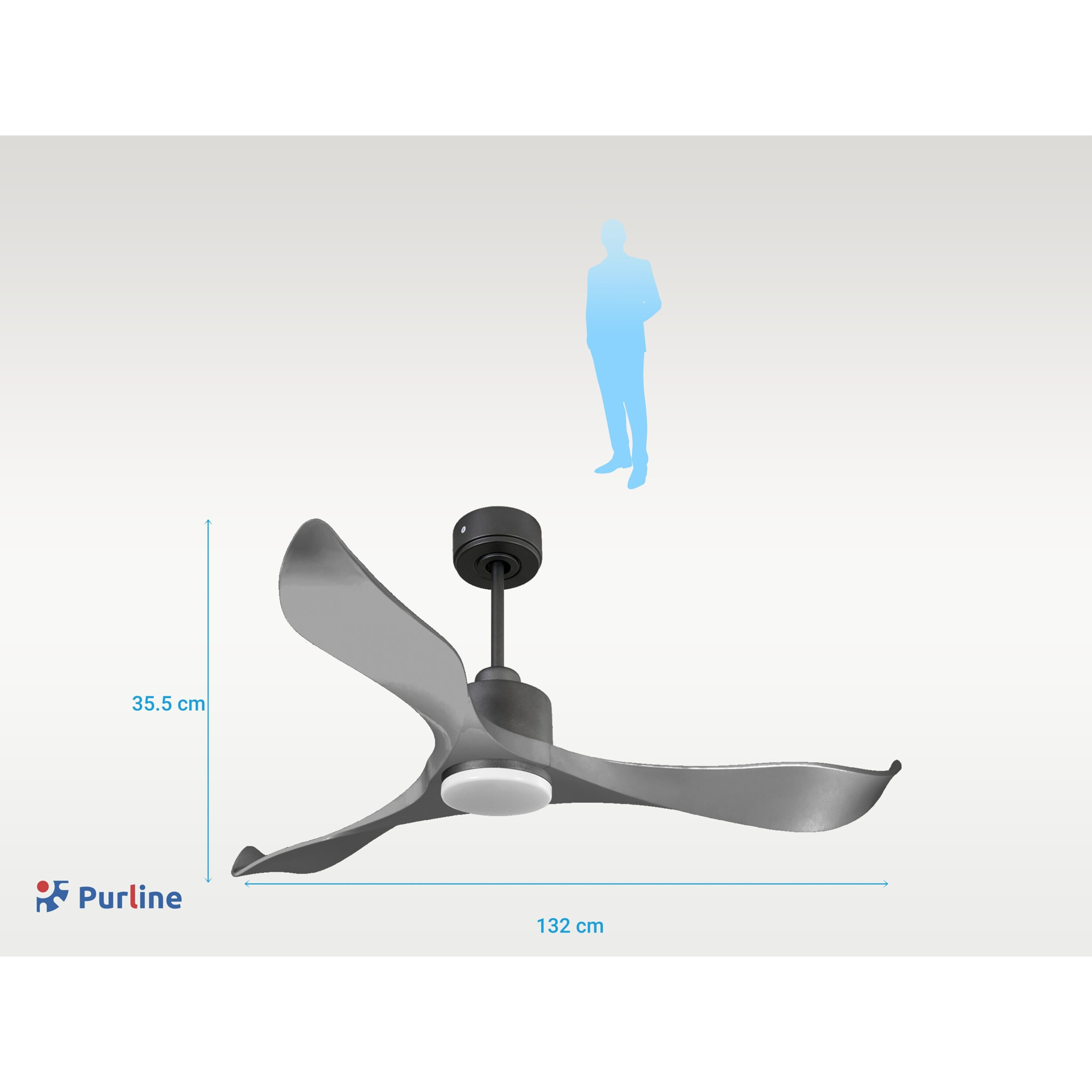 Ventilador de techo Reversible Termostato Dimable Wifi Motor DC Techos Inclinados Mando a Distancia Luz tres tonos Memoria TrawanganD132C03LED65250 PURLINE