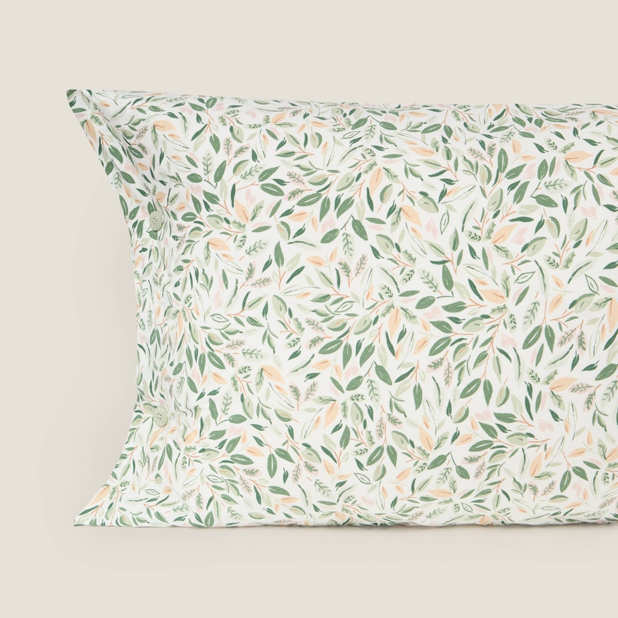 Funda almohada hojas Pra color verde 100% Algodón percal