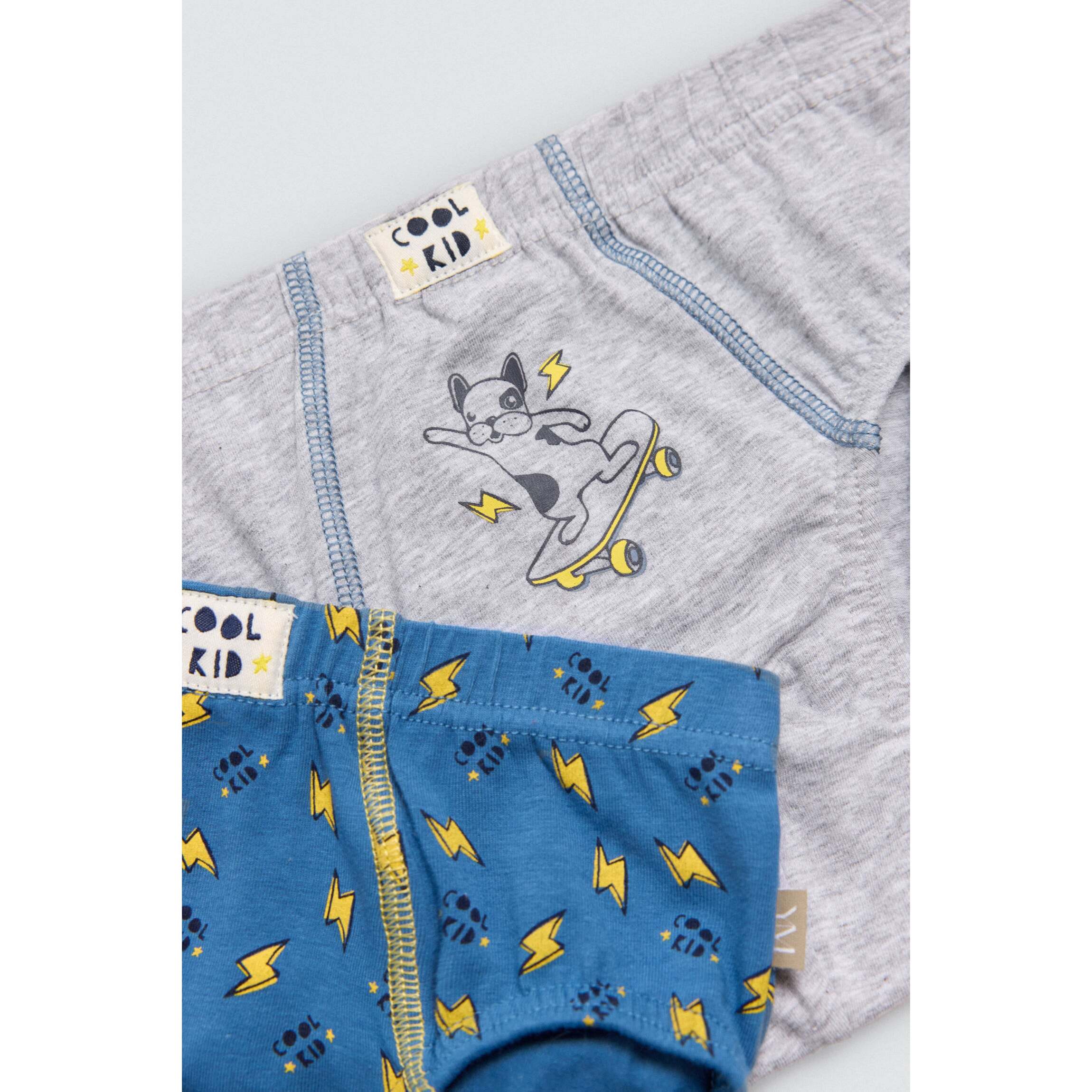Confezione da 2 slip in cotone per bambini con stampa di un fulmine e di un cane
