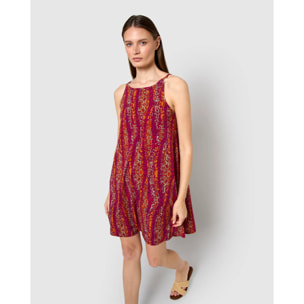 Vestido corto tirantes crepe tara burdeos