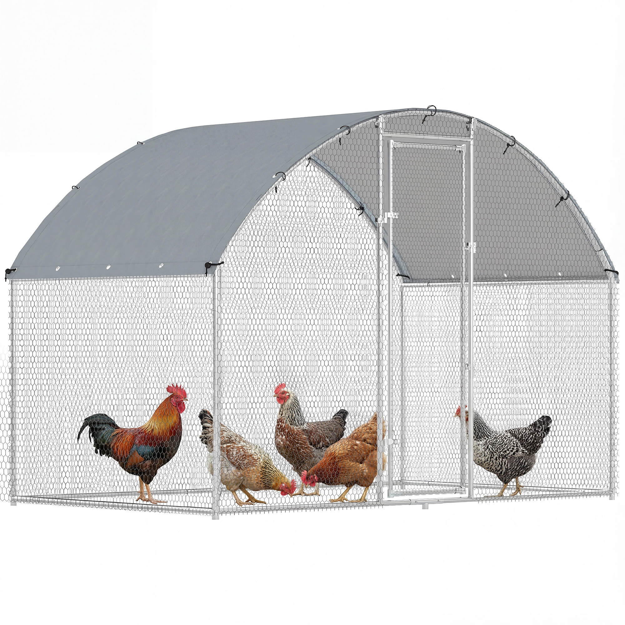 Gallinero para Exterior, 2,8x1,7x1,9 m, 4,7 m², Gallinero de Acero Galvanizado con Cubierta de Tela Oxford, Anti-UV e Impermeable, Puerta y Pestillos, Jaula para 5-8 Gallinas, Plata