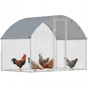 Gallinero para Exterior, 2,8x1,7x1,9 m, 4,7 m², Gallinero de Acero Galvanizado con Cubierta de Tela Oxford, Anti-UV e Impermeable, Puerta y Pestillos, Jaula para 5-8 Gallinas, Plata