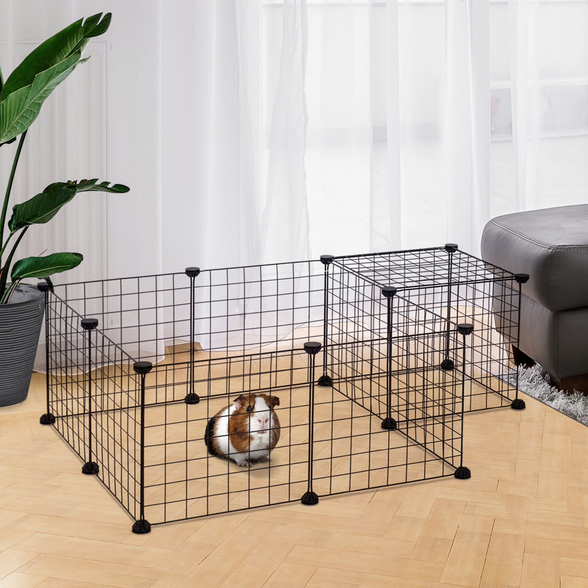 Cage parc enclos pour animaux domestiques L 106 x l 73 x H 36 cm bords arrondis fil métallique noir 55