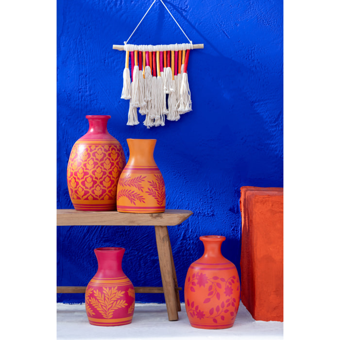 J-Line vase Feuilles/Fleurs + Lignes - céramique - orange/rose - 38 cm de hauteur
