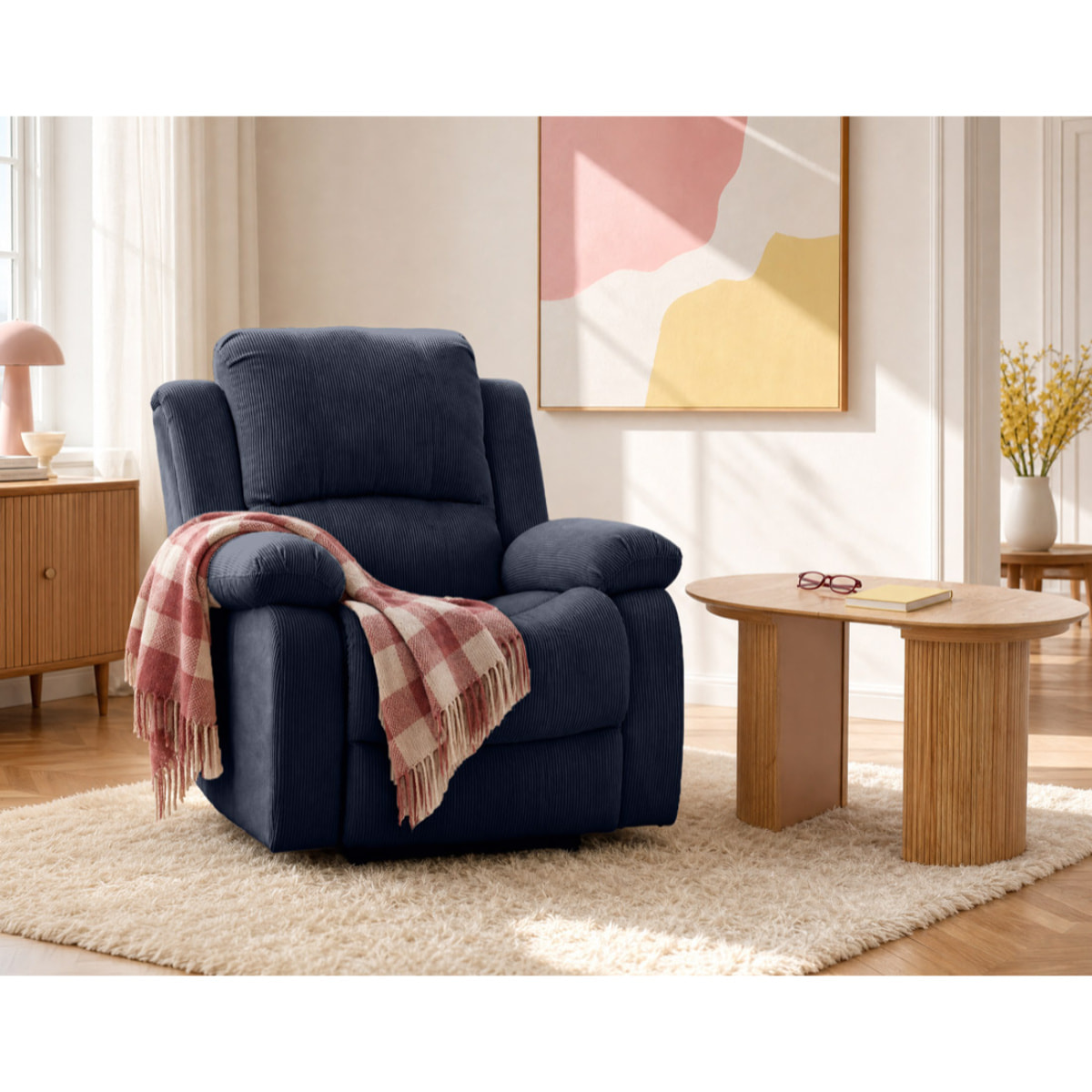Armand - fauteuil relax électrique en velours côtelé - Bleu marine