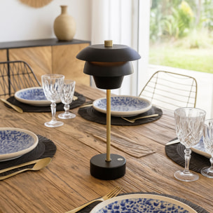 Lampe à poser rechargeable en métal noir et doré  MOXY