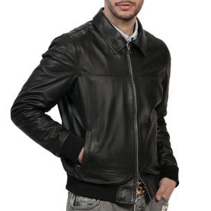 Giubbino in vera pelle di vitello Nero-Slim Fit
