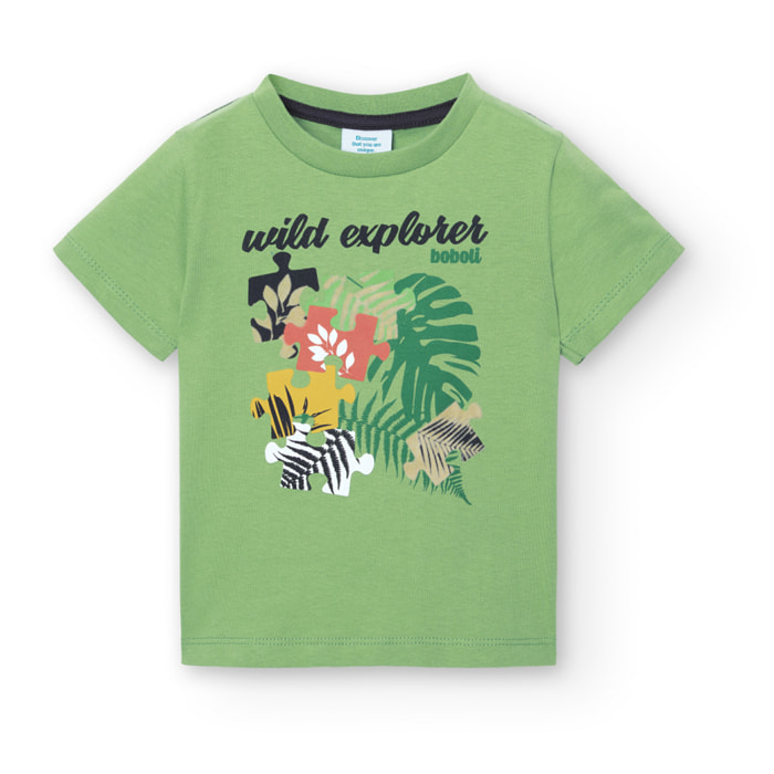 Camiseta niÃ±o estampada, mangas cortas, verde, 328058-4678