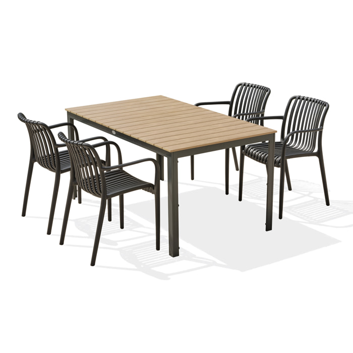 BOSTON - Ensemble repas de jardin 4 places en aluminium gris anthracite