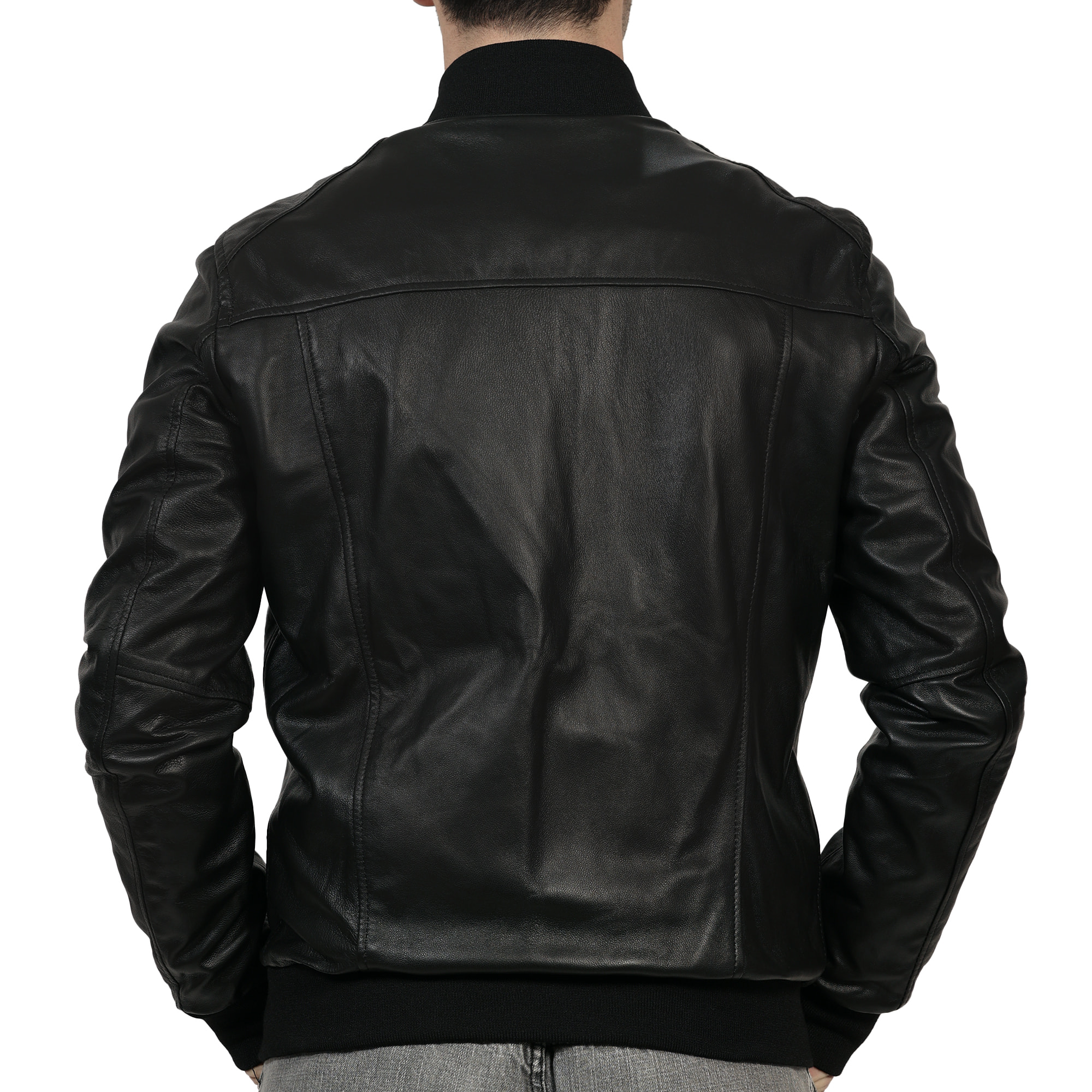 Giubbino in vera pelle di vitello Nero-Slim Fit