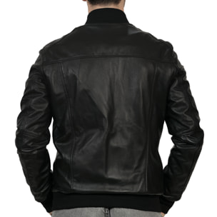 Giubbino in vera pelle di vitello Nero-Slim Fit