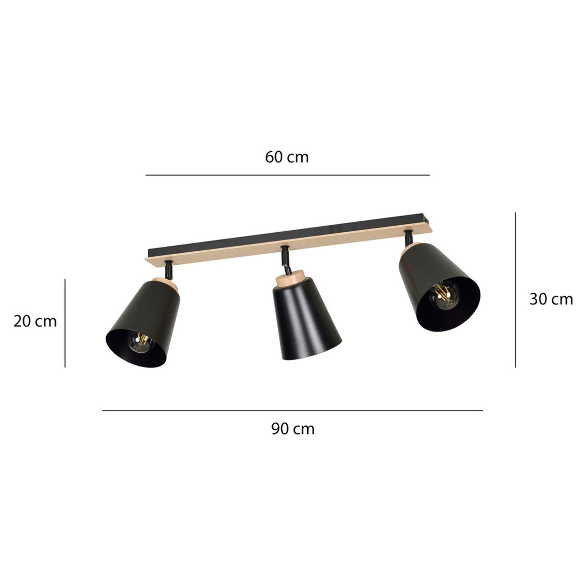 Faretto a soffitto ATLAS in acciaio nero opaco e legno
