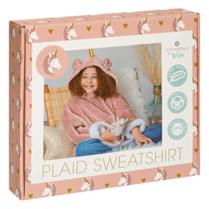 Plaid sweatshirt capuche "Licorne" - rose