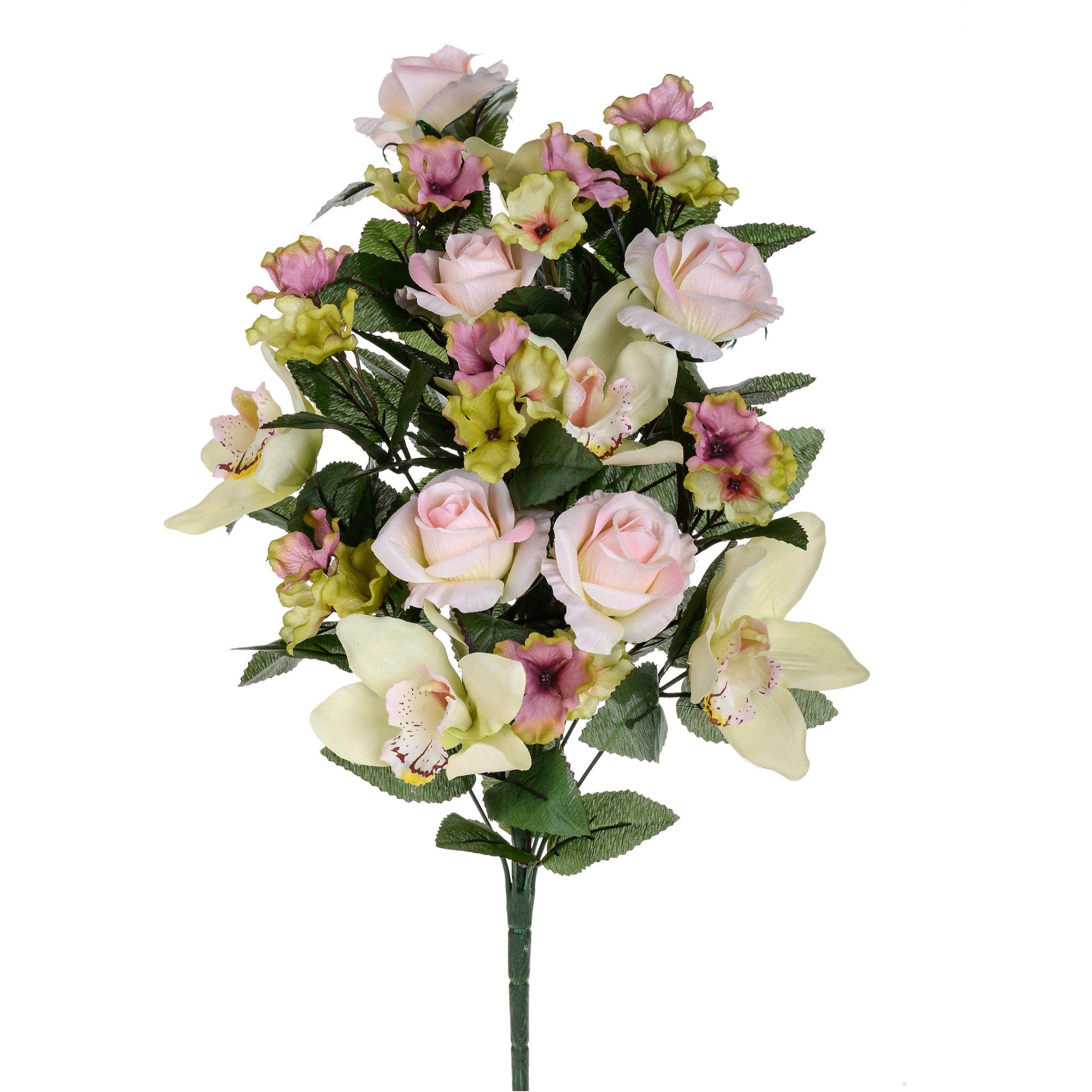 Frontale Rose/Cymbidium 53 Cm - Pezzi 2 - 30X53X16cm - Colore: Rosa - Bianchi Dino - Fiori Artificiali