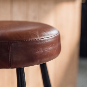 Tabouret pour îlot central 65 cm en cuir de buffle marron foncé - Malo