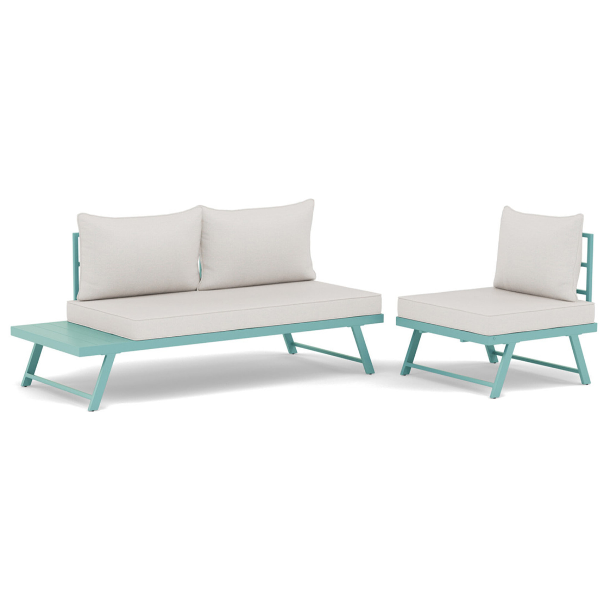 Isadora - salon de jardin 3 places - modulable - vert avec coussins beiges - Vert / Beige