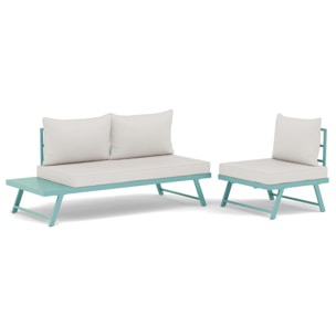 Isadora - salon de jardin 3 places - modulable - vert avec coussins beiges - Vert / Beige