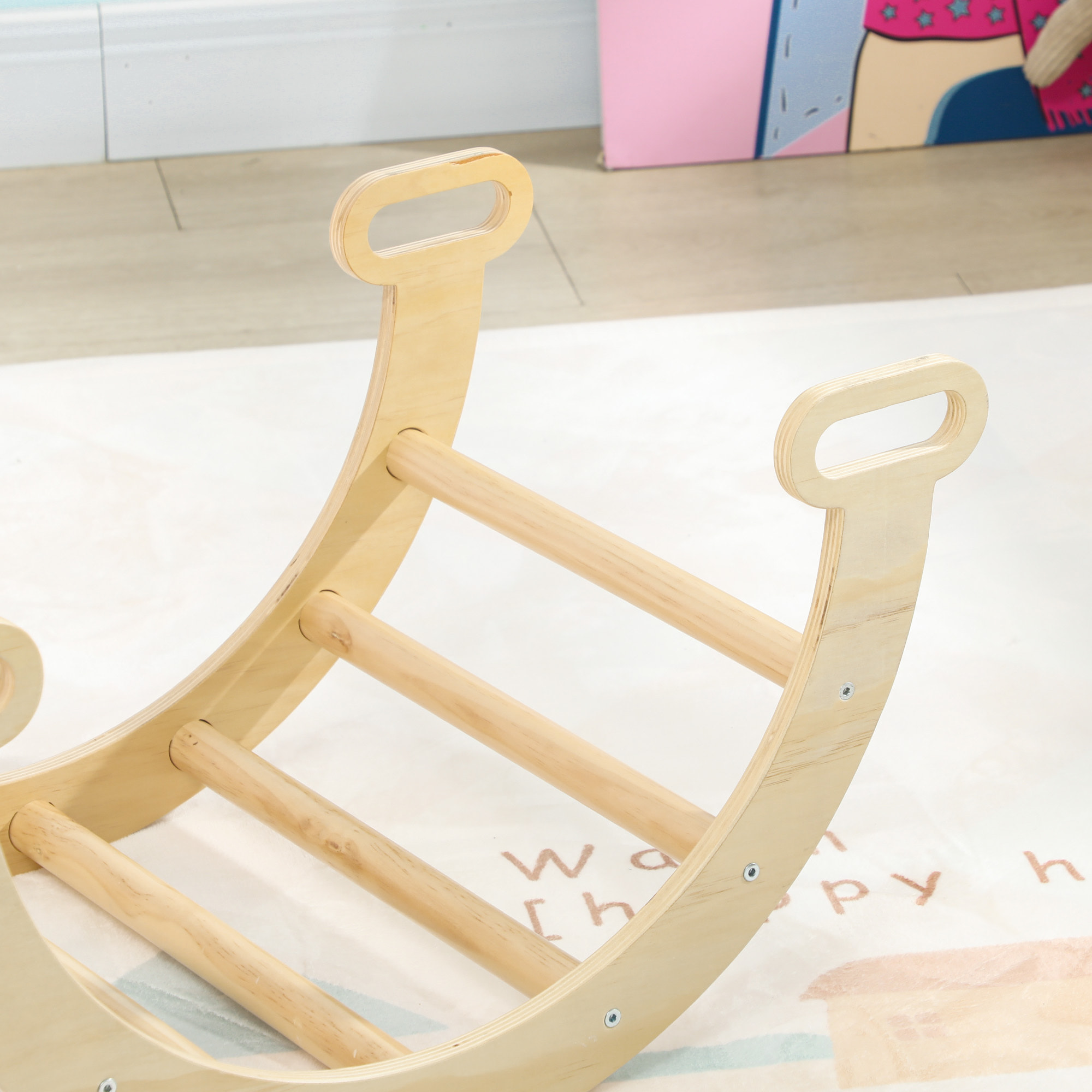 Escalada para Niños de Madera 2 en 1 Arco de Escalada para Niños de 18-48 Meses Balancín para Bebés Carga 50 kg 68x42x36 cm Natural