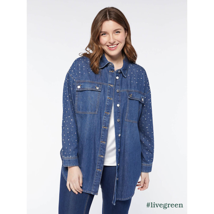 Fiorella Rubino - Camicia over in denim con strass - Blu