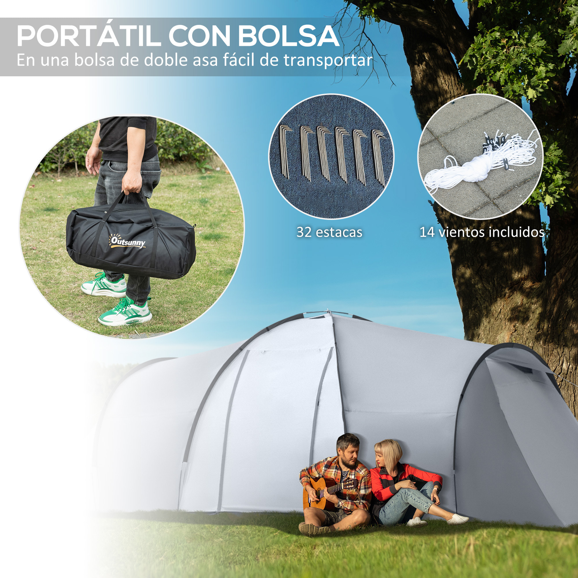 Tienda de Campaña Familiar para 4-6 Personas Tienda de Camping Plegable con 2 Ventanas y Bolsa de Transporte Impermeable Anti-UV para Senderismo 590x245x193 cm Gris