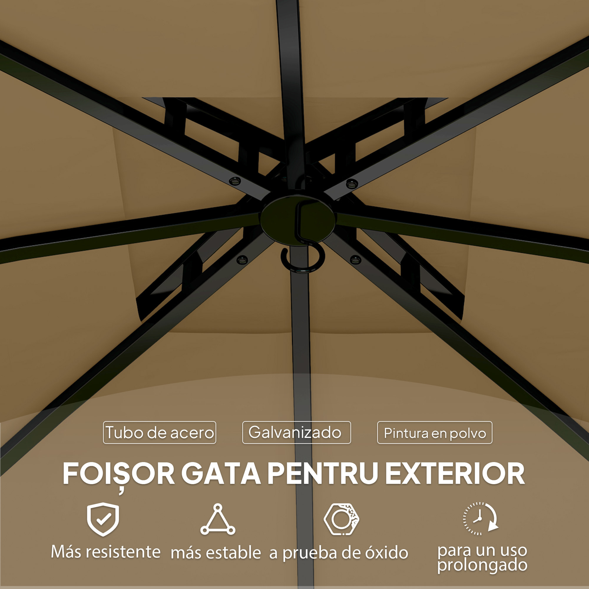 Cenador para Jardín 3,4x3,4 m Pérgola de Jardín Gazebo con Doble Techo Paredes Laterales Anti-UV y Ventanas Carpa para Exterior Terraza Patio Beige