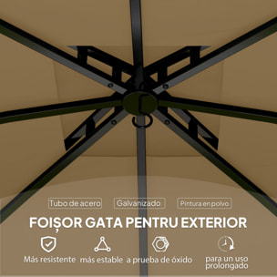 Cenador para Jardín 3,4x3,4 m Pérgola de Jardín Gazebo con Doble Techo Paredes Laterales Anti-UV y Ventanas Carpa para Exterior Terraza Patio Beige