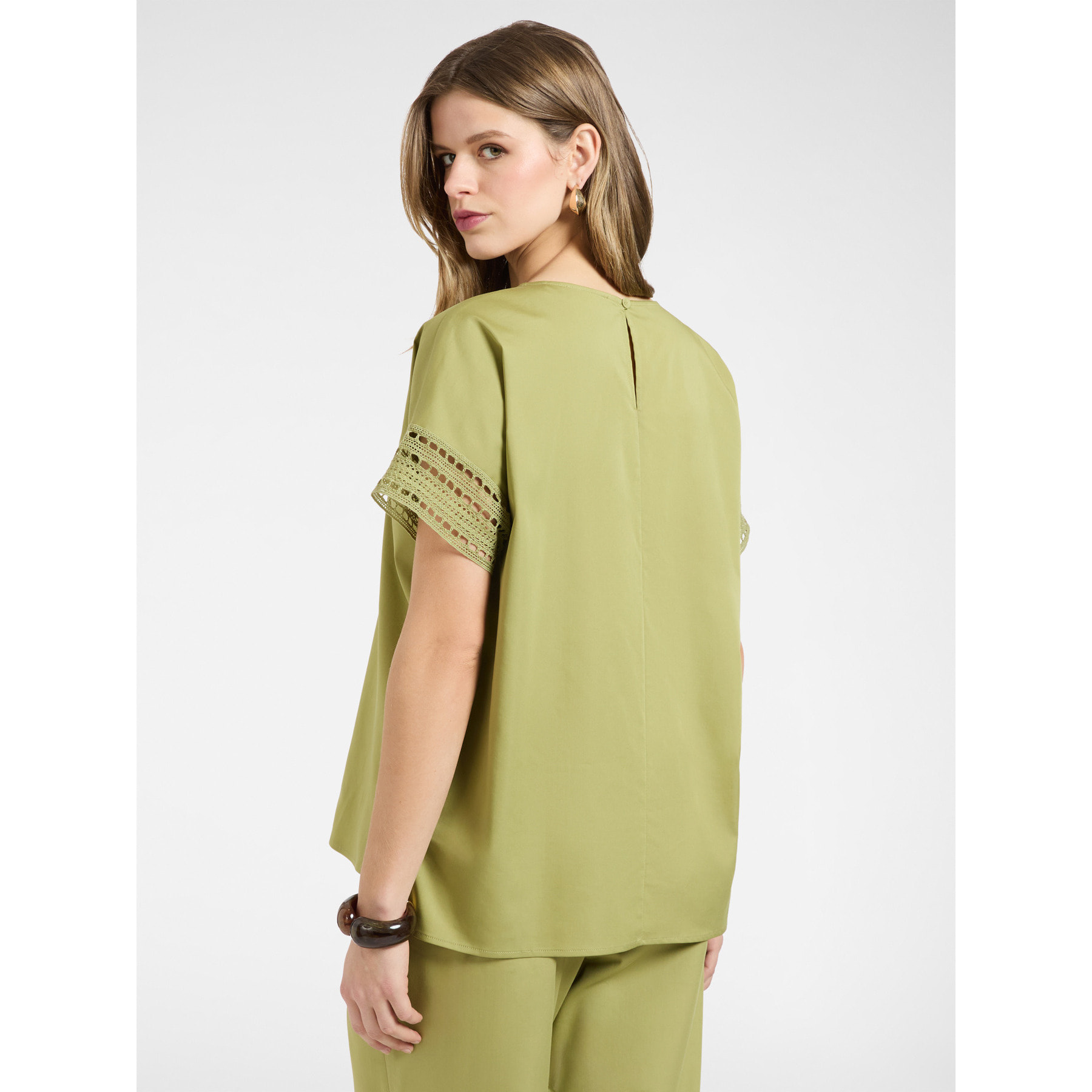 Elena Mirò - Blusa con bordes de encaje - Verde claro