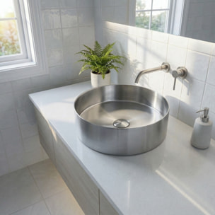 Aurum vasque à poser en acier inoxydable, 38 x 38 x 11 cm sans trop-plein + bonde, acier inoxydable brossé (SATAUR3838BS)