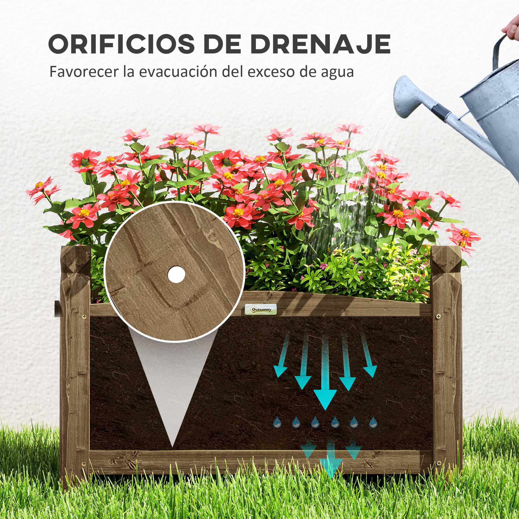 Jardinera de Madera Elevada Huerto Urbano Madera para Cultivar Plantas Flores Hierba Jardinera Rectangular para Jardín Balcón Terraza 60x39x37 cm Café Oscuro